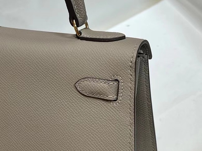 Hermes Kelly 20cm Shoulder Bags Epsom KL2750 light gray&gold