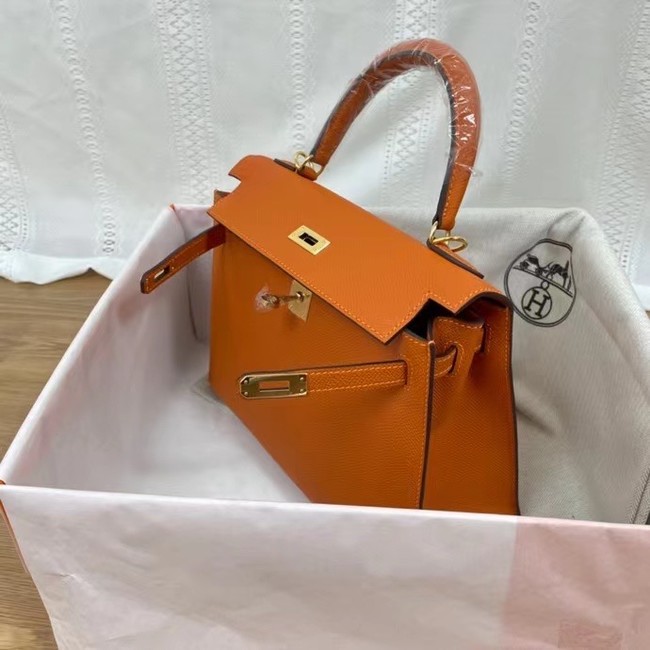 Hermes Kelly 25cm Shoulder Bags Epsom KL2755 orange&gold-Tone Metal