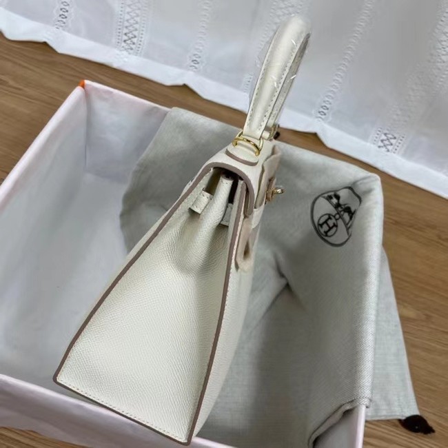 Hermes Kelly 25cm Shoulder Bags Epsom KL2755 white&gold