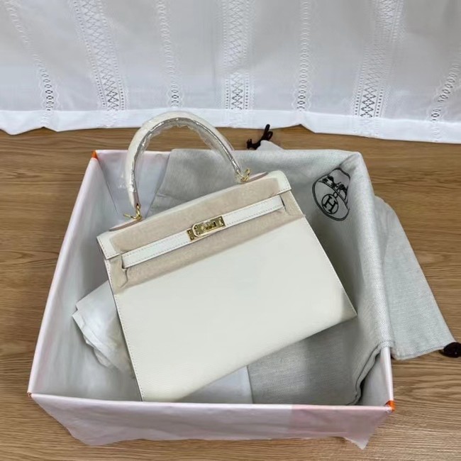 Hermes Kelly 25cm Shoulder Bags Epsom KL2755 white&gold