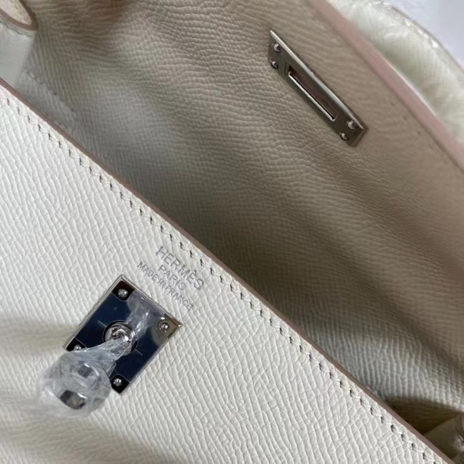 Hermes Kelly 25cm Shoulder Bags Epsom KL2755 white&silver-Tone Metal