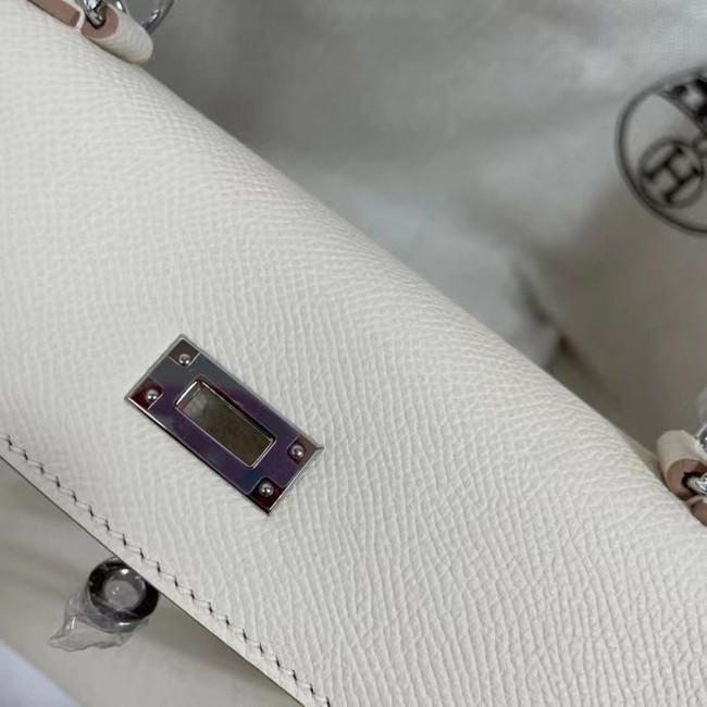 Hermes Kelly 25cm Shoulder Bags Epsom KL2755 white&silver-Tone Metal