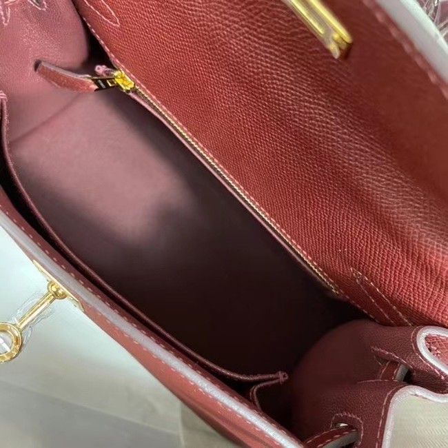 Hermes Kelly 25cm Shoulder Bags Epsom KL2755 Burgundy&gold-Tone Metal