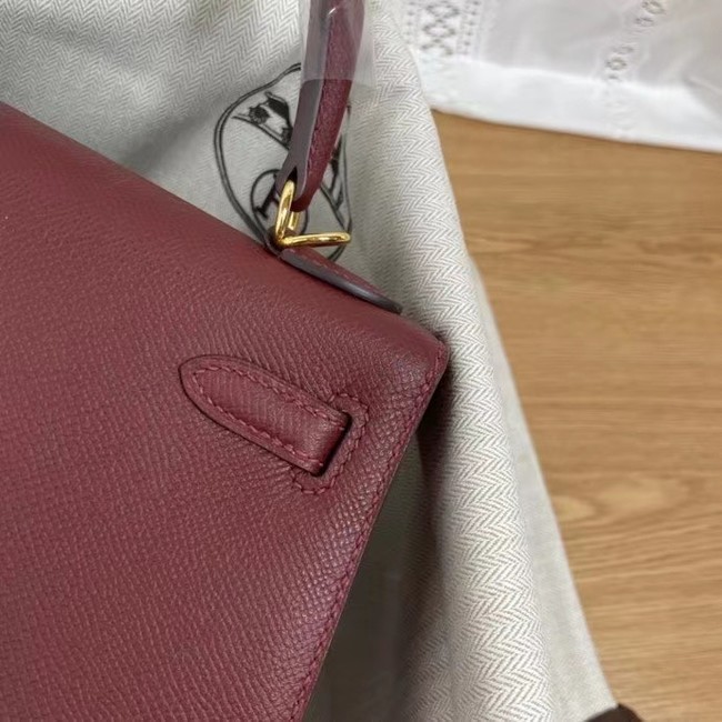 Hermes Kelly 25cm Shoulder Bags Epsom KL2755 Burgundy&gold-Tone Metal