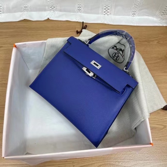 Hermes Kelly 25cm Shoulder Bags Epsom KL2755 Electrooptic blue&silver-Tone Metal