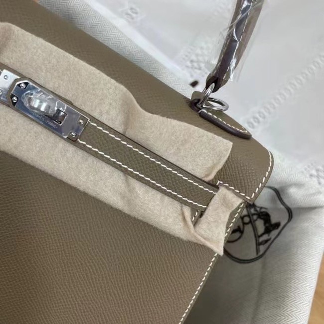 Hermes Kelly 25cm Shoulder Bags Epsom KL2755 Elephant Grey&silver-Tone Metal