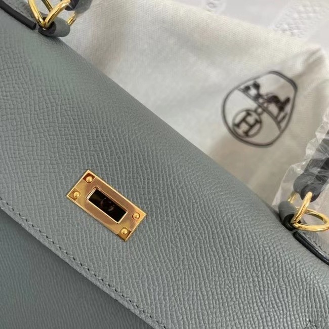 Hermes Kelly 25cm Shoulder Bags Epsom KL2755 Fog blue&gold-Tone Metal