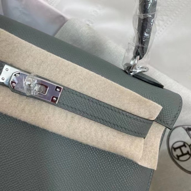 Hermes Kelly 25cm Shoulder Bags Epsom KL2755 Fog blue&silver-Tone Metal