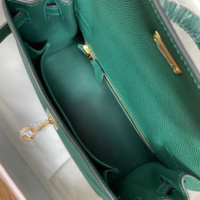 Hermes Kelly 25cm Shoulder Bags Epsom KL2755 Lake green&gold-Tone Metal