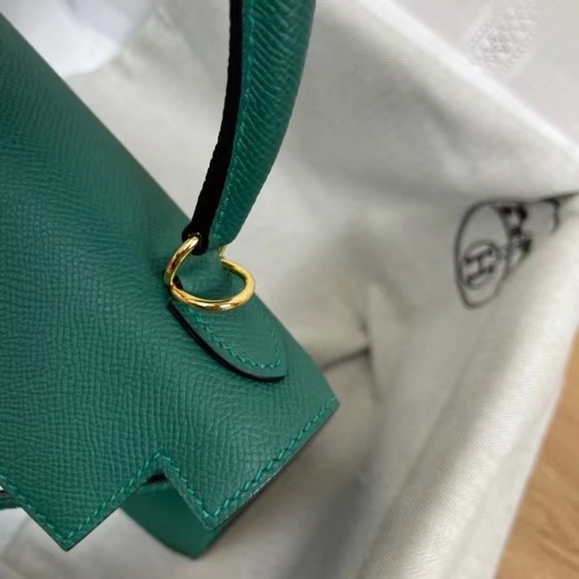 Hermes Kelly 25cm Shoulder Bags Epsom KL2755 Lake green&gold-Tone Metal