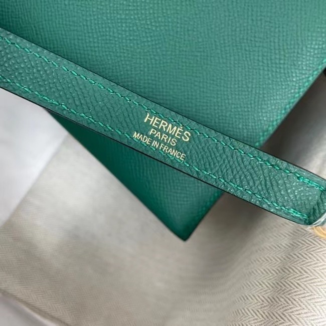 Hermes Kelly 25cm Shoulder Bags Epsom KL2755 Lake green&gold-Tone Metal