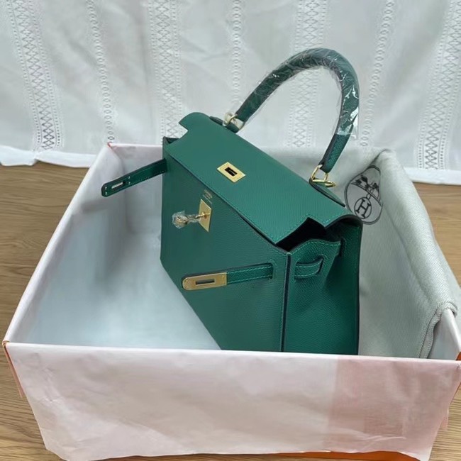 Hermes Kelly 25cm Shoulder Bags Epsom KL2755 Lake green&gold-Tone Metal