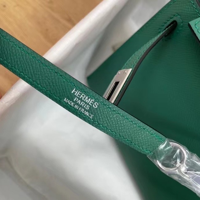 Hermes Kelly 25cm Shoulder Bags Epsom KL2755 Lake green&silver-Tone Metal