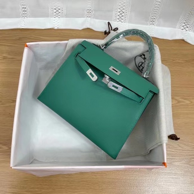 Hermes Kelly 25cm Shoulder Bags Epsom KL2755 Lake green&silver-Tone Metal