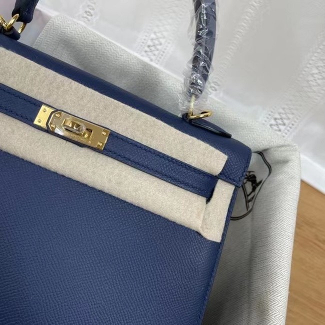 Hermes Kelly 25cm Shoulder Bags Epsom KL2755 Royal blue&gold-Tone Metal