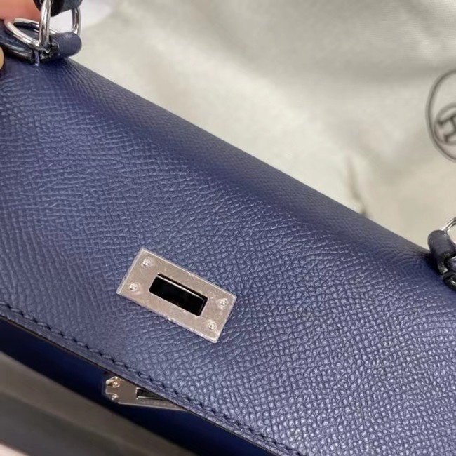 Hermes Kelly 25cm Shoulder Bags Epsom KL2755 Royal blue&silver-Tone Metal