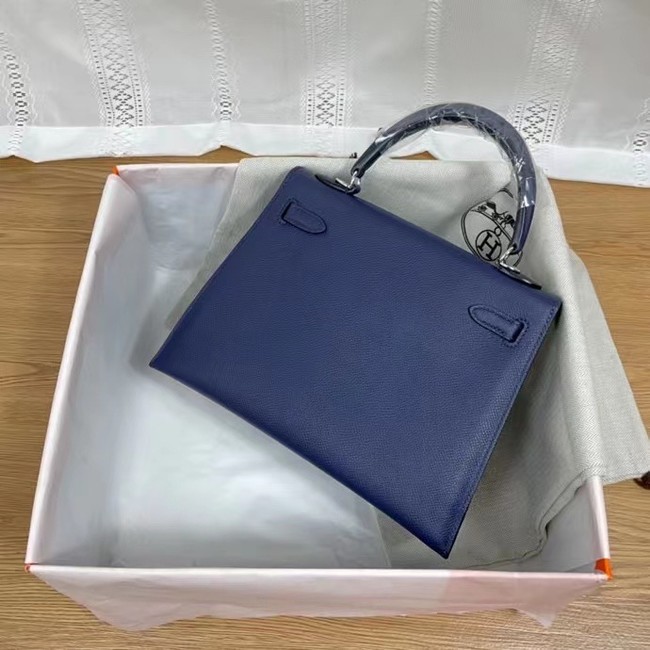 Hermes Kelly 25cm Shoulder Bags Epsom KL2755 Royal blue&silver-Tone Metal