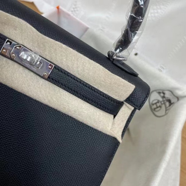 Hermes Kelly 25cm Shoulder Bags Epsom KL2755 black&silver-Tone Metal