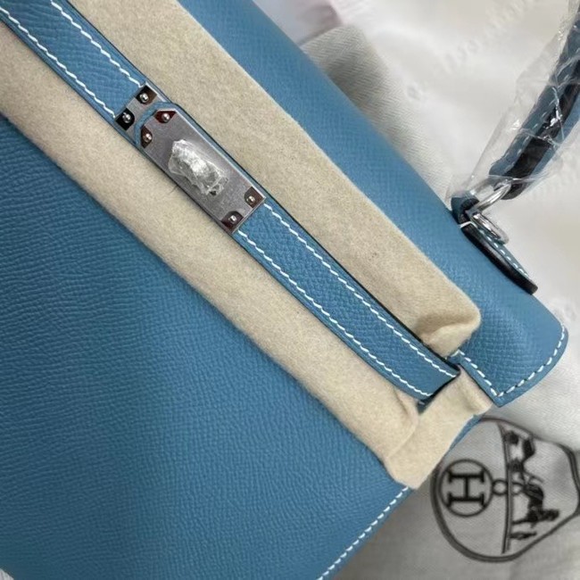 Hermes Kelly 25cm Shoulder Bags Epsom KL2755 blue&silver-Tone Metal