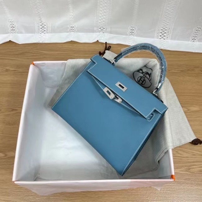 Hermes Kelly 25cm Shoulder Bags Epsom KL2755 blue&silver-Tone Metal