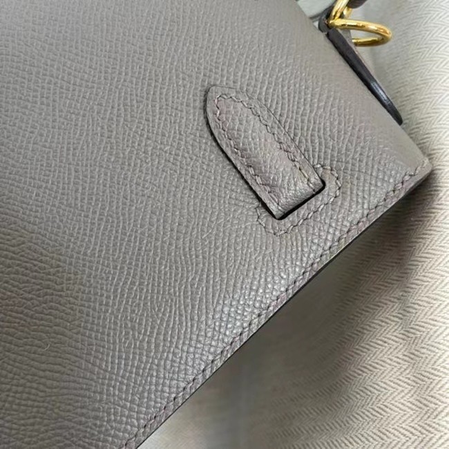 Hermes Kelly 25cm Shoulder Bags Epsom KL2755 dark grey&gold-Tone Metal