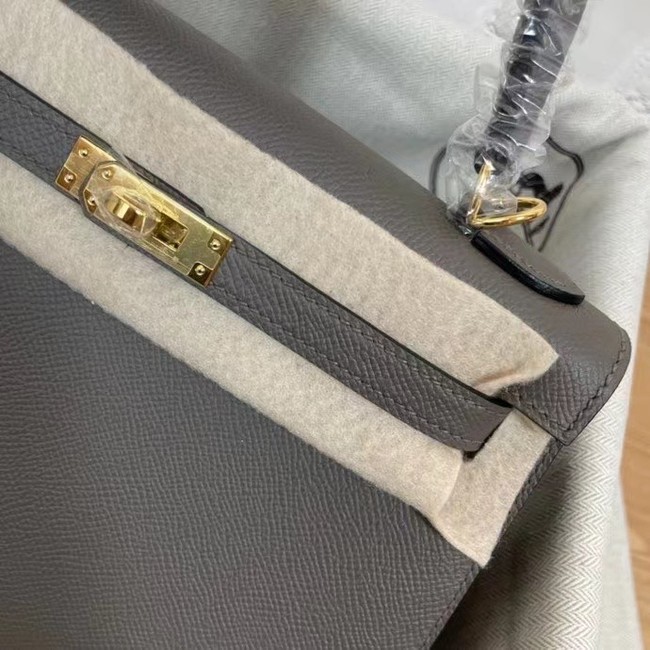 Hermes Kelly 25cm Shoulder Bags Epsom KL2755 dark grey&gold-Tone Metal