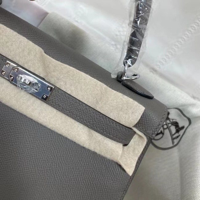 Hermes Kelly 25cm Shoulder Bags Epsom KL2755 dark grey&silver-Tone Metal