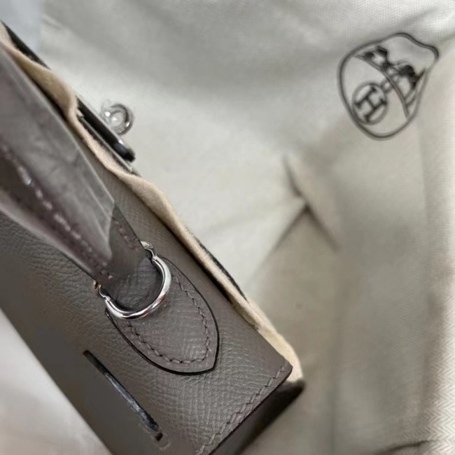 Hermes Kelly 25cm Shoulder Bags Epsom KL2755 dark grey&silver-Tone Metal