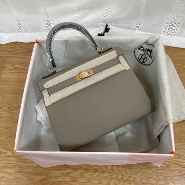 Hermes Kelly 25cm Shoulder Bags Epsom KL2755 gray&gold-Tone Metal