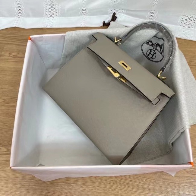 Hermes Kelly 25cm Shoulder Bags Epsom KL2755 gray&gold-Tone Metal