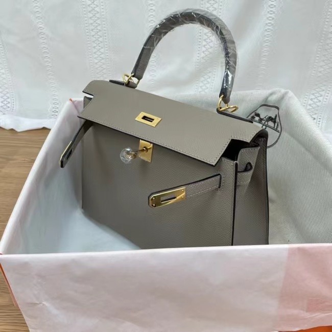 Hermes Kelly 25cm Shoulder Bags Epsom KL2755 gray&gold-Tone Metal