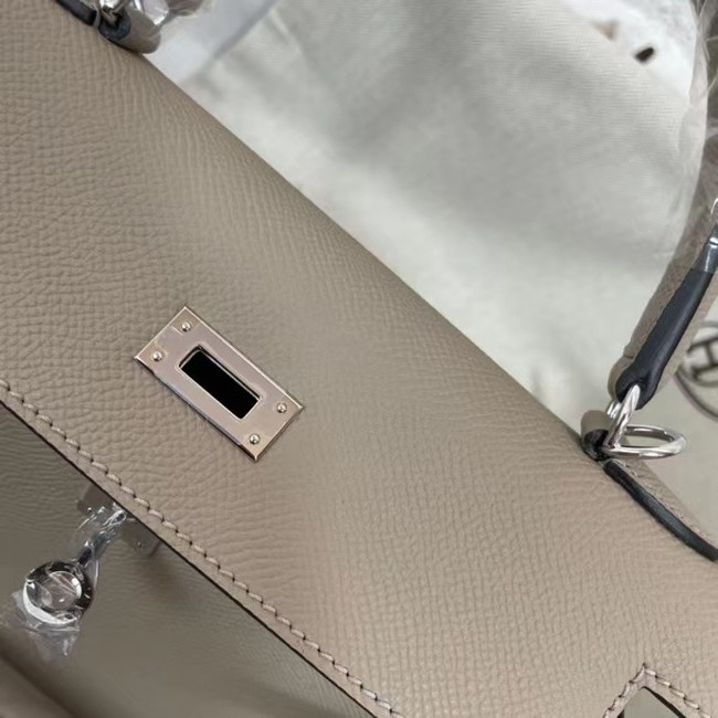 Hermes Kelly 25cm Shoulder Bags Epsom KL2755 gray&silver-Tone Metal