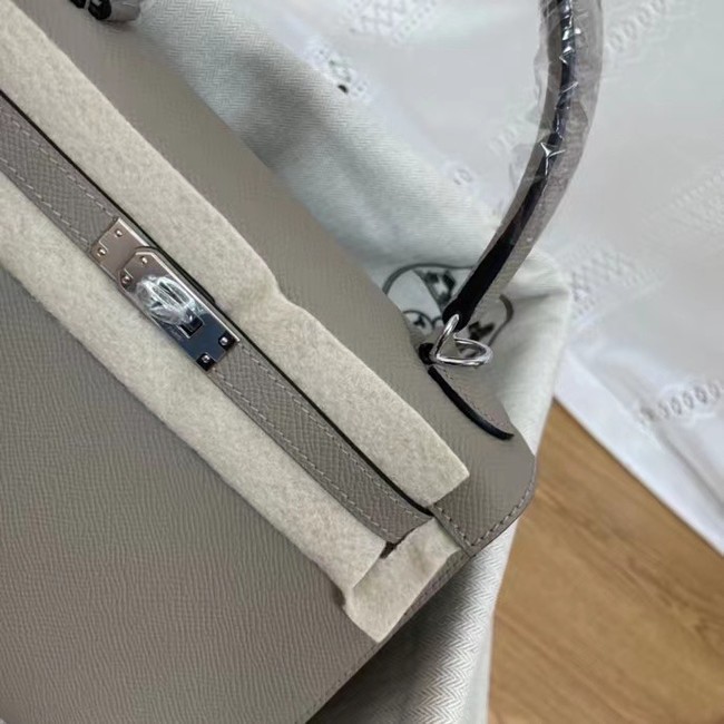 Hermes Kelly 25cm Shoulder Bags Epsom KL2755 gray&silver-Tone Metal