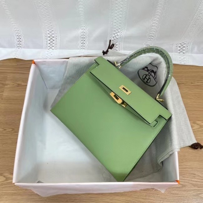 Hermes Kelly 25cm Shoulder Bags Epsom KL2755 green&gold-Tone Metal