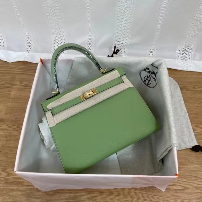 Hermes Kelly 25cm Shoulder Bags Epsom KL2755 green&gold-Tone Metal