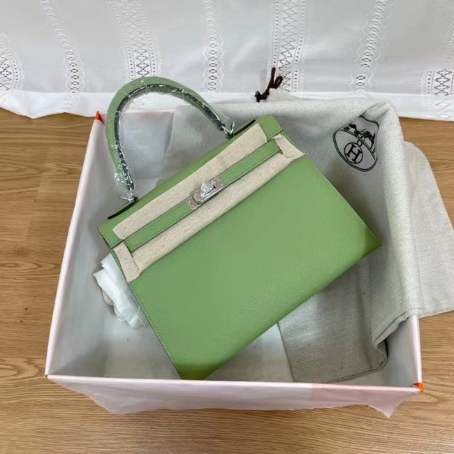 Hermes Kelly 25cm Shoulder Bags Epsom KL2755 green&silver-Tone Metal