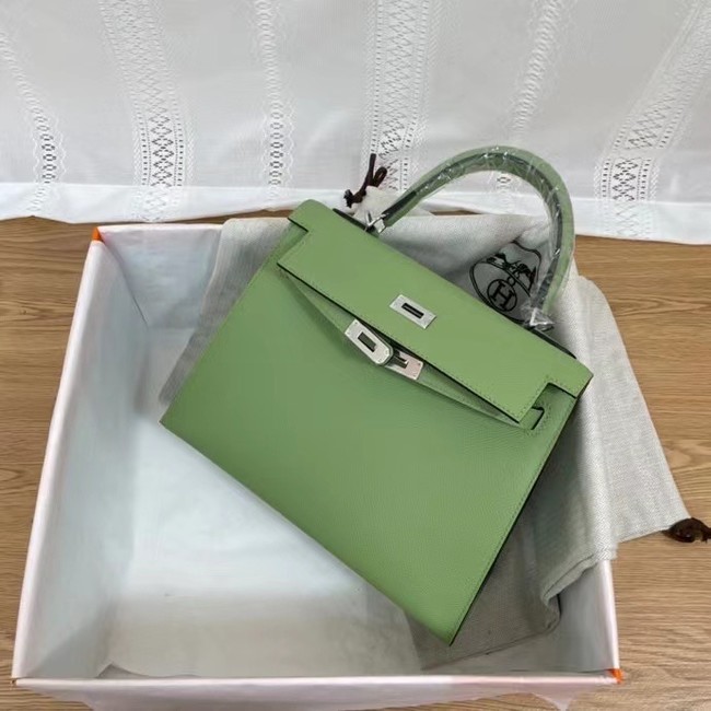 Hermes Kelly 25cm Shoulder Bags Epsom KL2755 green&silver-Tone Metal