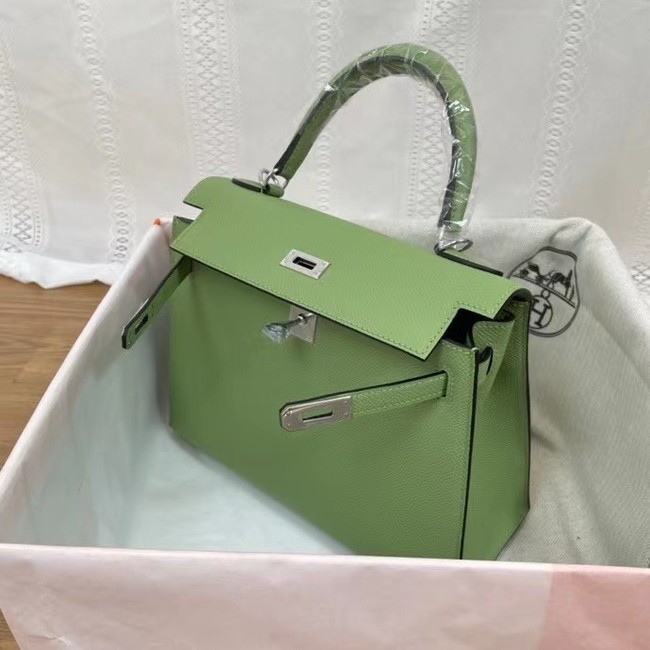 Hermes Kelly 25cm Shoulder Bags Epsom KL2755 green&silver-Tone Metal