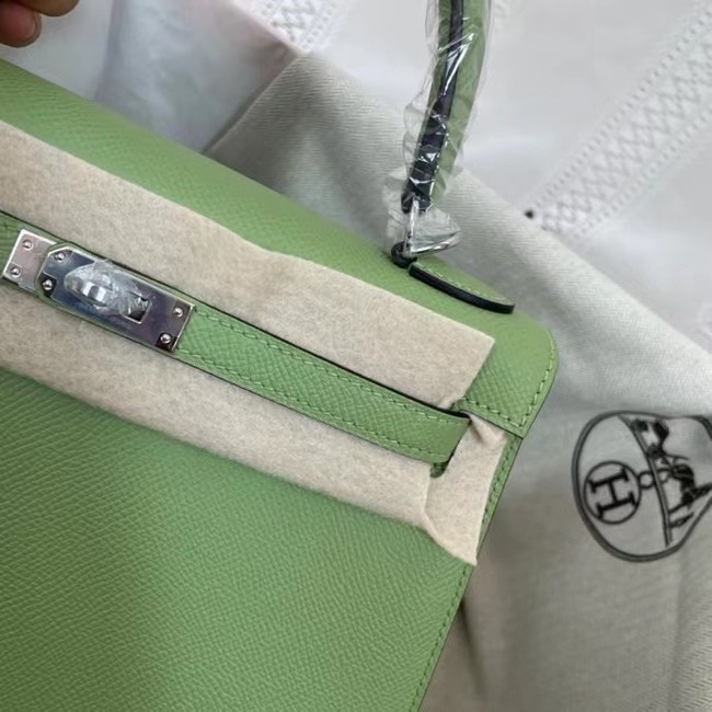 Hermes Kelly 25cm Shoulder Bags Epsom KL2755 green&silver-Tone Metal