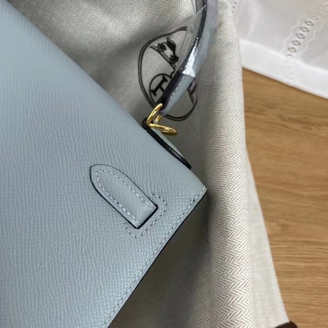 Hermes Kelly 25cm Shoulder Bags Epsom KL2755 light blue&gold-Tone Metal