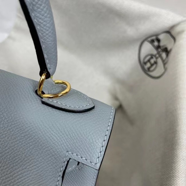 Hermes Kelly 25cm Shoulder Bags Epsom KL2755 light blue&gold-Tone Metal