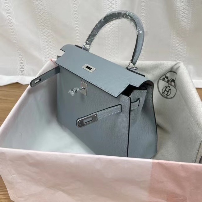 Hermes Kelly 25cm Shoulder Bags Epsom KL2755 light blue&silver-Tone Metal