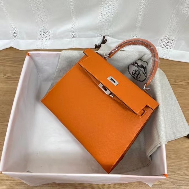 Hermes Kelly 25cm Shoulder Bags Epsom KL2755 orange&silver-Tone Metal