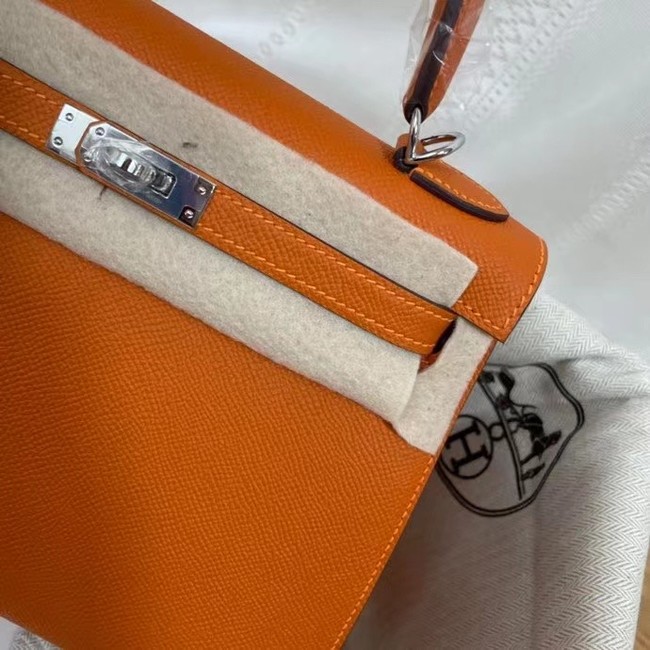 Hermes Kelly 25cm Shoulder Bags Epsom KL2755 orange&silver-Tone Metal