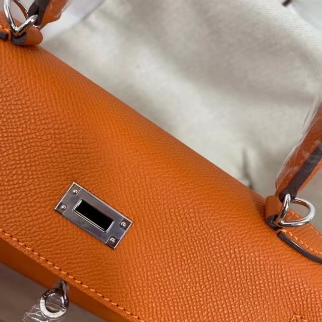 Hermes Kelly 25cm Shoulder Bags Epsom KL2755 orange&silver-Tone Metal