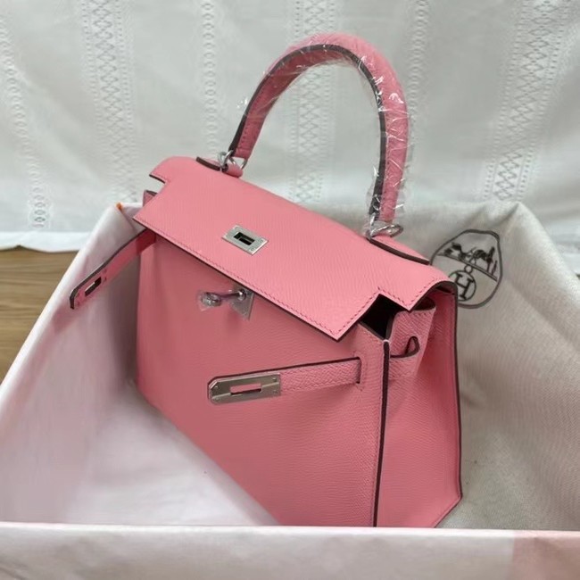 Hermes Kelly 25cm Shoulder Bags Epsom KL2755 pink&silver-Tone Metal