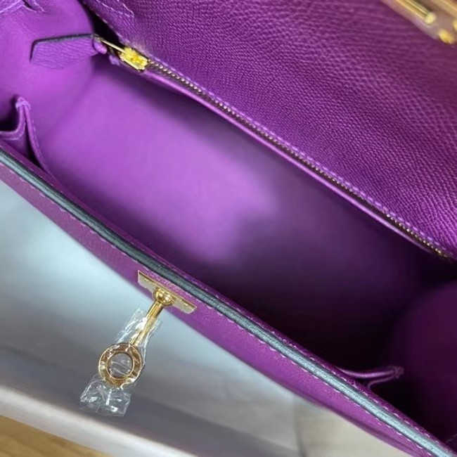 Hermes Kelly 25cm Shoulder Bags Epsom KL2755 purple&gold-Tone Metal