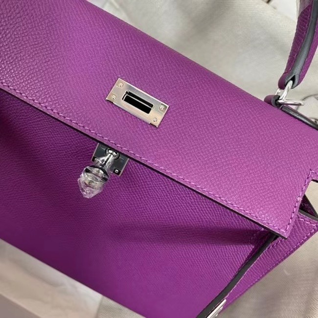 Hermes Kelly 25cm Shoulder Bags Epsom KL2755 purple&silver-Tone Metal