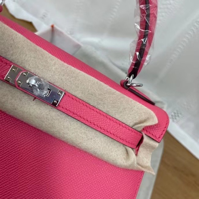 Hermes Kelly 25cm Shoulder Bags Epsom KL2755 rose&silver-Tone Metal