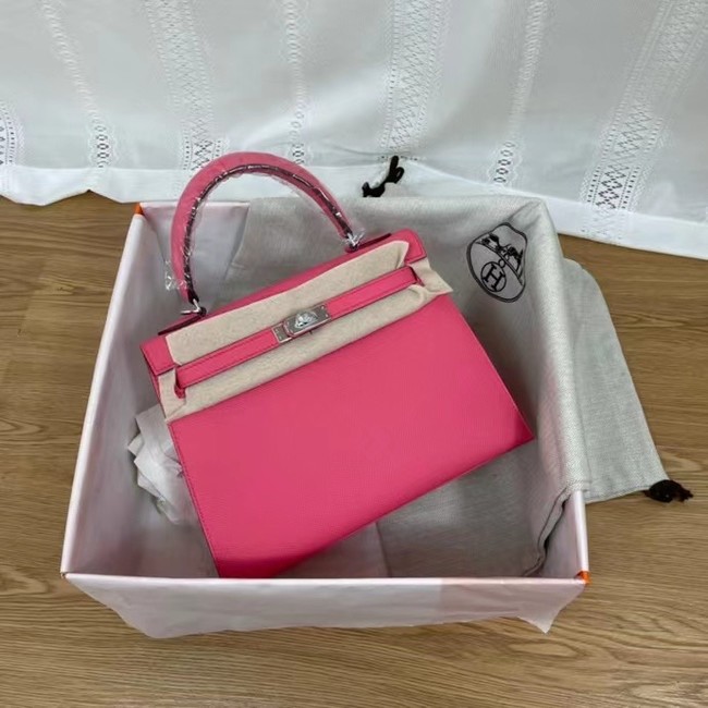 Hermes Kelly 25cm Shoulder Bags Epsom KL2755 rose&silver-Tone Metal